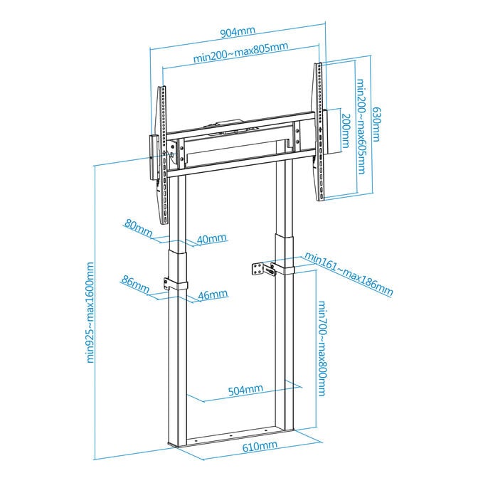 Suporte Fixo de Ch&atilde;o Tooq TITAN c/Ajuste El&eacute;trico em Altura 55" a 100" M&aacute;x. 120Kg Preto image number 2