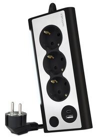 R&eacute;gua Nanocable 3 Tomadas / 2x USB ( USB-C / USB-A ) Preto