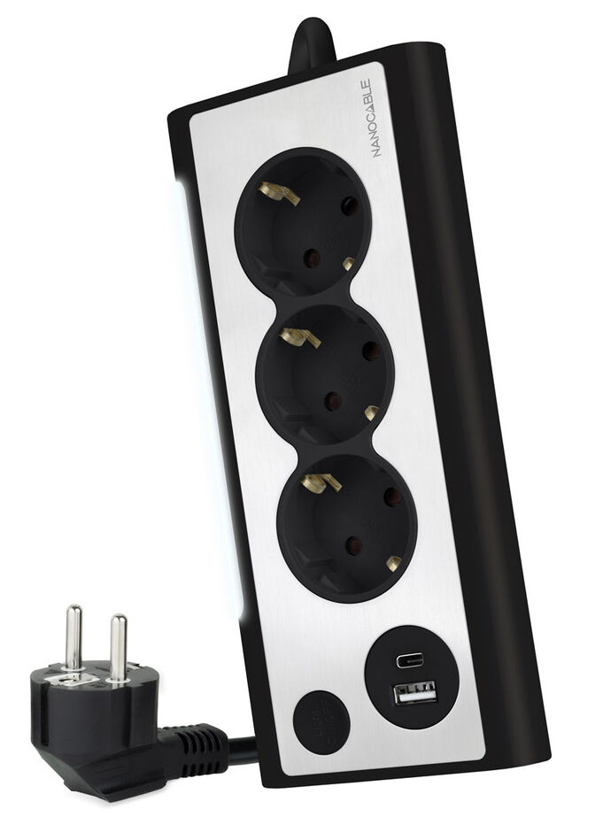 R&eacute;gua Nanocable 3 Tomadas / 2x USB ( USB-C / USB-A ) Preto image number 0