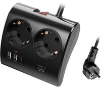 Tomada Ewent EW3871 Desktop Power Strip 2 Tomadas Schuko 16A + 2 USB-A + 1USB-C 1.5m Preta