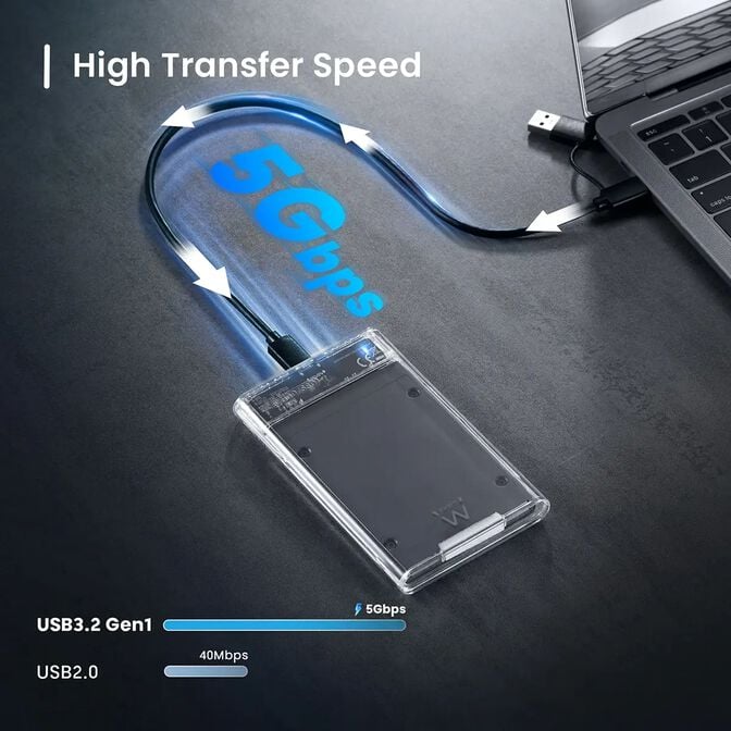 Caixa Externa 2.5" Ewent EW7064 USB 3.2 Gen1 (USB 3.0) HDD/SSD Transparente Screwless image number 3