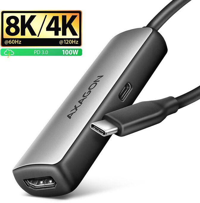 Cabo AXAGON RVC-HI8KPD -> HDMI 2.1 adapter 8K/60Hz  4K/144Hz Aluminum, 1,8m image number 0