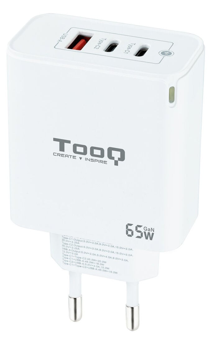 Carregador GaN Tooq 2xUSB-C/PD 65W + USB-A/QC 65W image number 0