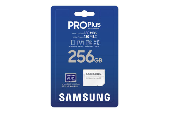 Cart&atilde;o Samsung PRO Plus MicroSDXC UHS-I C10 U3 V30 256GB A2 + Adaptador SD image number 7