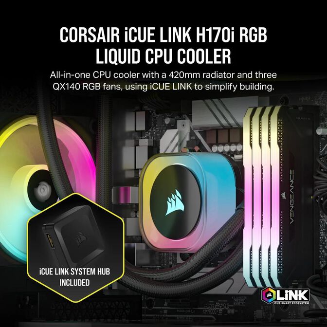 Water Cooler CPU Corsair iCUE LINK H170i RGB 420mm Preto image number 8