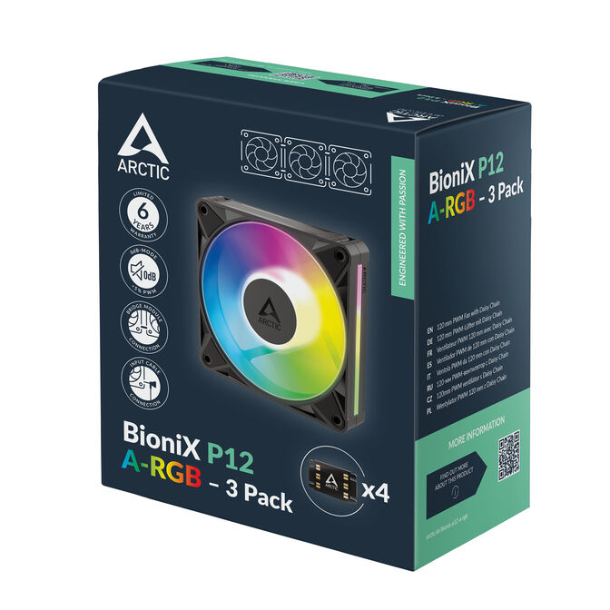 Ventoinha Arctic P12 BioniX PWM ARGB 120mm (Pack 3) - Preto image number 9
