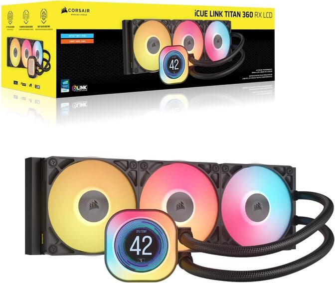 Water Cooler CPU Corsair iCUE LINK TITAN 360 RX RGB LCD 360mm Preto image number 1