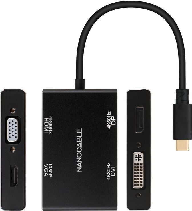 Adaptador Nanocable USB-C > HDMI + DVI/H + DP/H + VGA/H image number 1