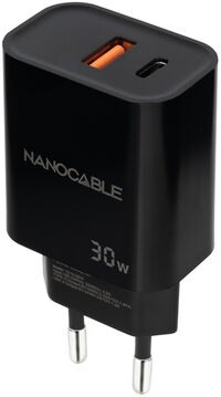 Carregador Nanocable USB-C/PD + USB-A/QC 30W Preto