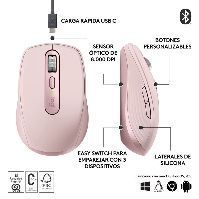 Rato Logitech MX Anywhere 3S Wireless Rosa image number 14