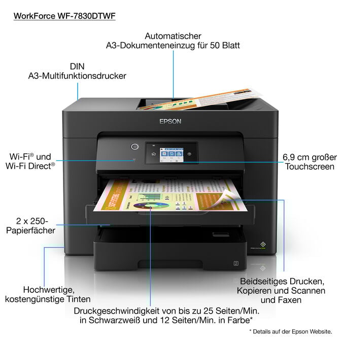 Impressora Impressora Multifun&ccedil;&otilde;es a Laser a Jato de Tinta Epson WorkForce WF-7830DTWF A3 Wi-Fi image number 3
