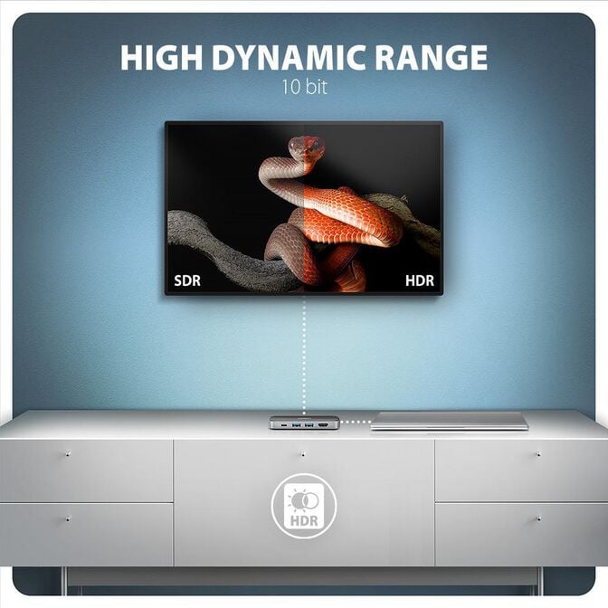 Multiport-Hub AXAGON HMC-6GLN 2x USB-A 5Gbps, 1x USB-C 5Gbps, 4K/60Hz HDMI, RJ-45, USB 3.2 Gen 1 hub, PD 100W, 20cm USB-C cable image number 10