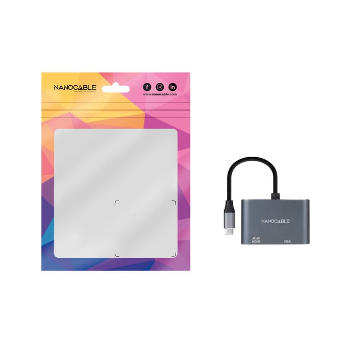 Adaptador Nanocable USB-C > HDMI + VGA 15CM Cinzento Compat&iacute;vel c/ Thunderbolt 3 image number 1