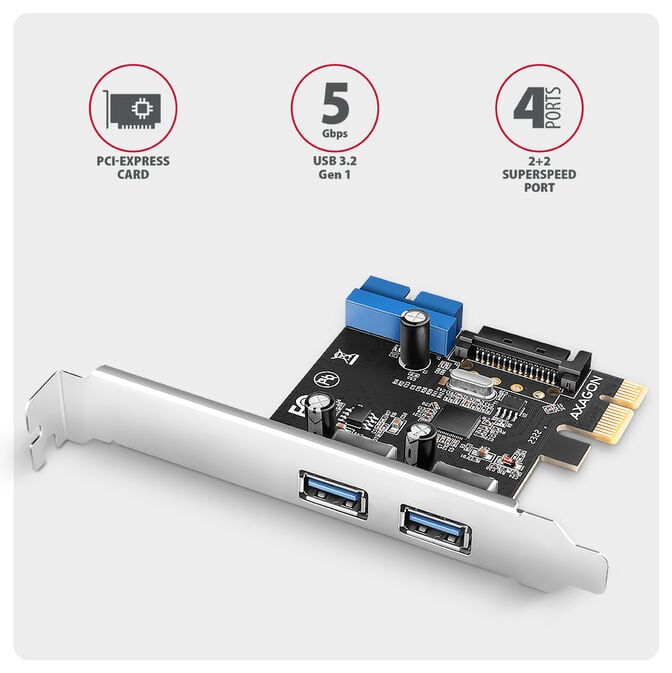 Adaptador PCIe AXAGON PCEU-232RS PCIe card - 2+2x USB 5Gbps port, SATA power image number 1