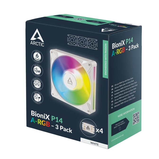 Ventoinha Arctic P14 BioniX PWM ARGB 120mm (Pack 3) - Branco image number 9