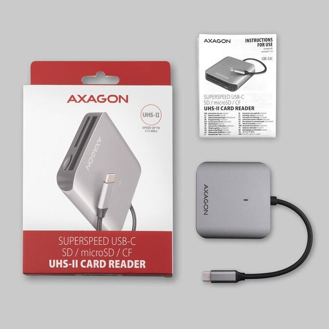 Leitor de cart&otilde;es AXAGON CRE-S3C External card reader USB-C 3.2 Gen 1, 3-slot & lun SD/microSD/CF, UHS-II image number 7