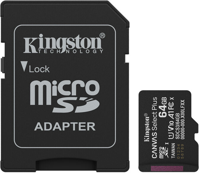 Cart&atilde;o Kingston Canvas Select Plus Gen3 100MB/s MicroSDHC UHS-I A1 64GB image number 0