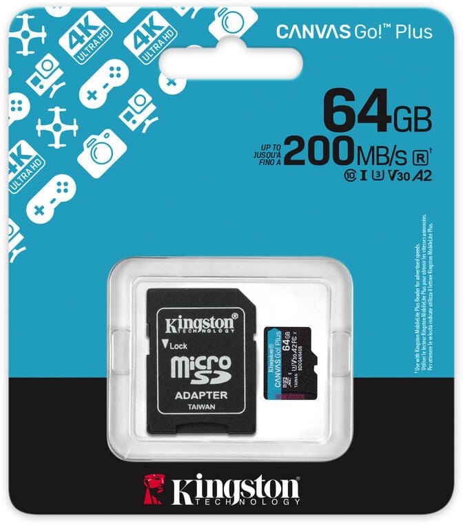 Cart&atilde;o Kingston Canvas Go! Plus Gen4 200MB/s MicroSDXC UHS-I U3 V30 A2 64GB image number 4