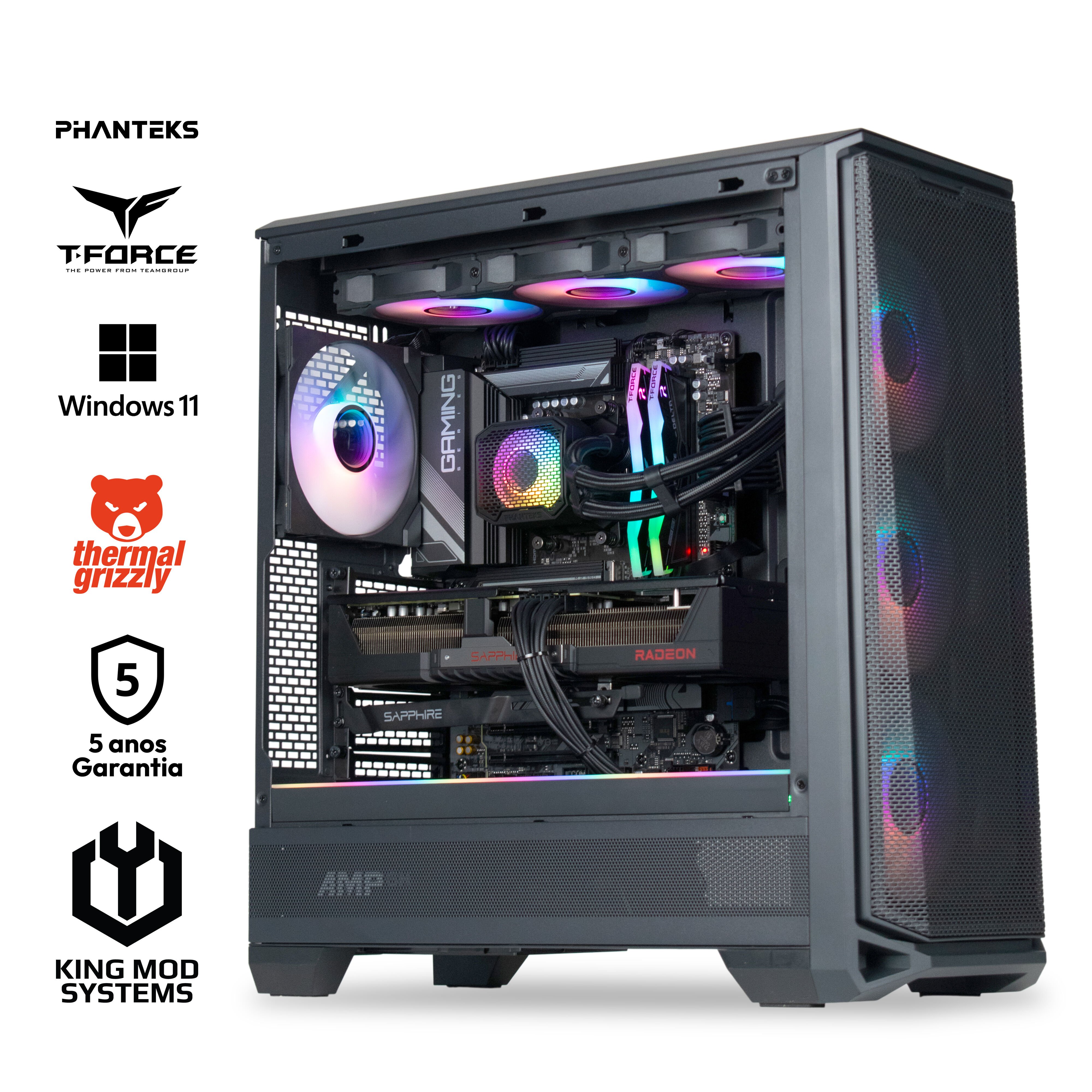 Computador King Mod Gamer-PC Phanteks Ryzen 7 9800X3D 32GB DDR5 2TB RX 9070 XT WiFi W11