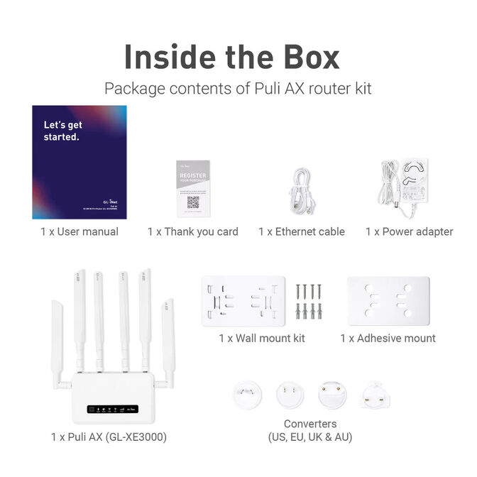Router GL.iNet GL-XE3000 Puli AX Wireless Wi-Fi 6 5G com Bateria image number 9