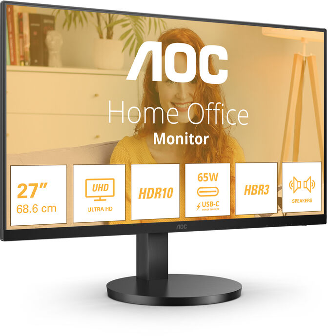 Monitor AOC 27" U27B3CF IPS 4K 60Hz USB-C (PD65W) Ajuste em Altura image number 0