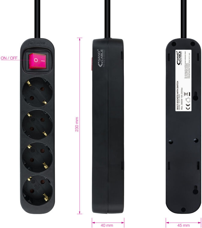 R&eacute;gua Nanocable 4 Tomadas com switch 1.4 M Preto image number 2