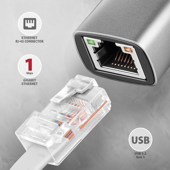 Adaptador AXAGON ADE-TXCA Gigabit Ethernet 10/100/1000 - USB 3.1 Tipo C + USB-A image number 1
