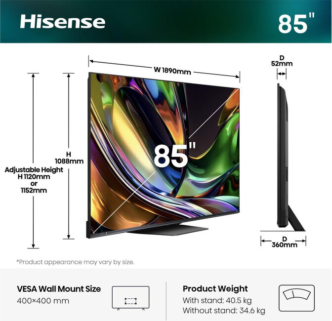 Televis&atilde;o Hisense 85UR8S 85" RGB Mini LED UltraHD 4K VIDAA image number 2