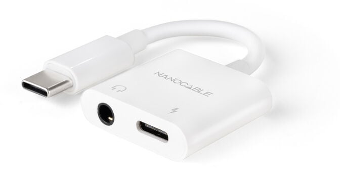 Cabo Adaptador Nanocable USB-C A JACK+USB-C/H PD 60W,Branco image number 0