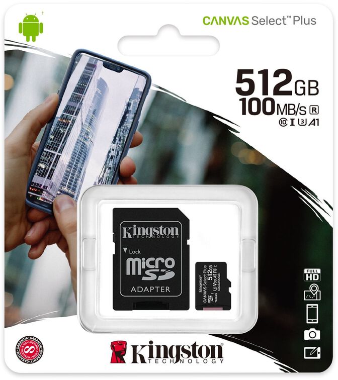 Cart&atilde;o Kingston Canvas Select Plus MicroSDHC UHS-I A1 512GB image number 1