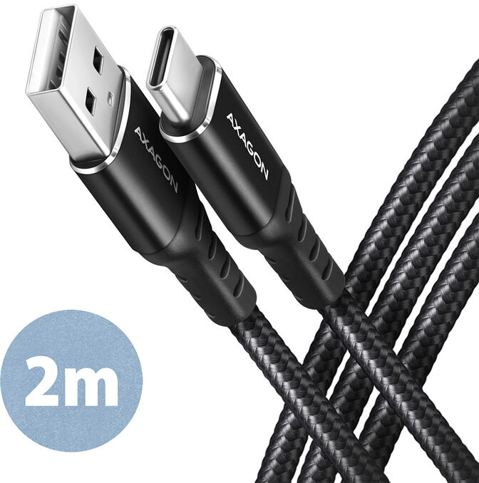Cabo de carregamento AXAGON BUCM-AM15AB USB-C  <-> USB-A, 1.5m, USB 2.0, 3A, ALU, braid, Preto image number 0