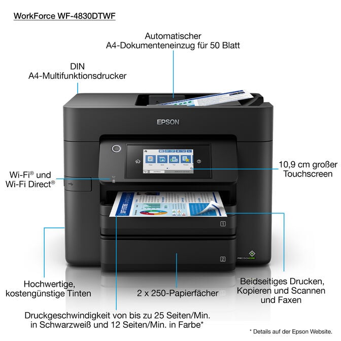 Impressora Impressora Multifun&ccedil;&otilde;es a Laser a Jato de Tinta Epson WorkForce Pro WF-4830DTWF Wi-Fi image number 3