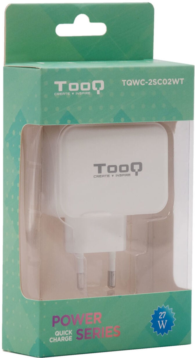 Carregador Tooq Duplo USB-C + USB-A 27W Branco image number 3