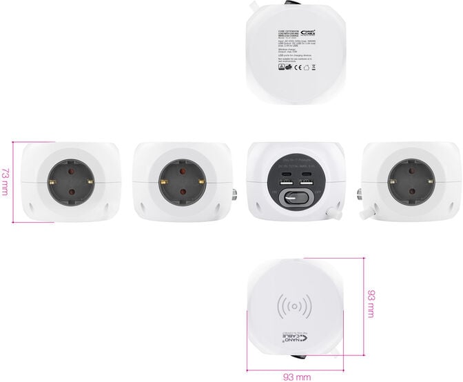 Tomada de 3 sockets com 4 USB's (2 USB A / 2 USB-C) s/ fios, c/ interruptor image number 4