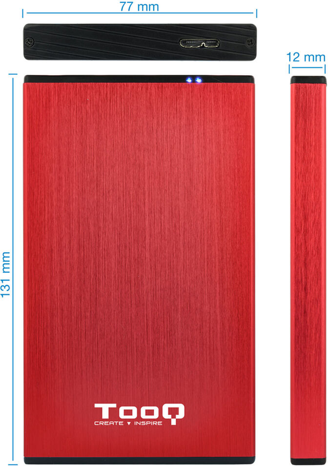 Caixa HDD Tooq 2.5" SATA (9,5mm) USB 3.0/3.1 Gen 1 Vermelho Metalizado image number 3