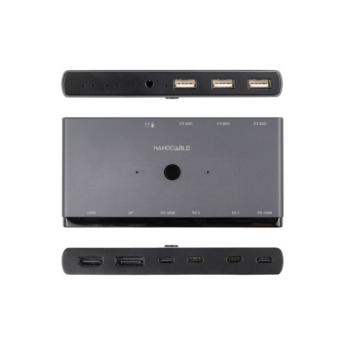Switch Comutador KVM Nanocable 2xUSB-C para 3 &times; USB-A + 2 &times; USB-C Power Delivery (PD) + HDMI + DisplayPort + &aacute;udio image number 2
