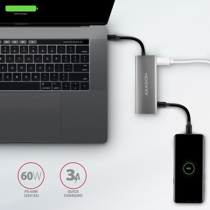 HUB USB-C AXAGON HMC-5G21 2x USB-A + 2x USB-C + HDMI, USB-C 3.2 Gen 2 10Gbps, PD 60W image number 4