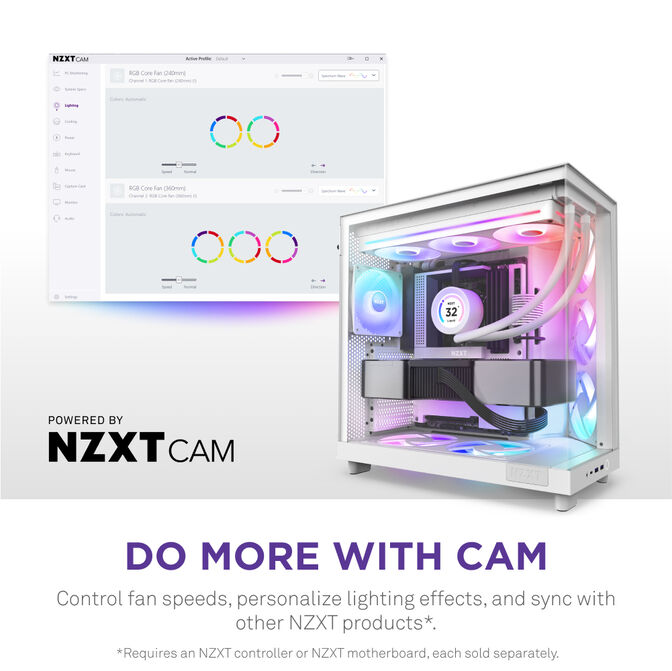 Ventoinha NZXT F360 RGB Core Single-Frame Brancas - Tripla Ventoinha 120mm ( 360mm ) image number 7