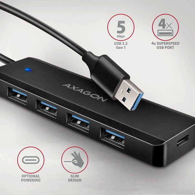 Travel Hub AXAGON HUE-C1A 4x USB3.2 Gen 1 USB-C power IN, w, Type-A - 20cm image number 1