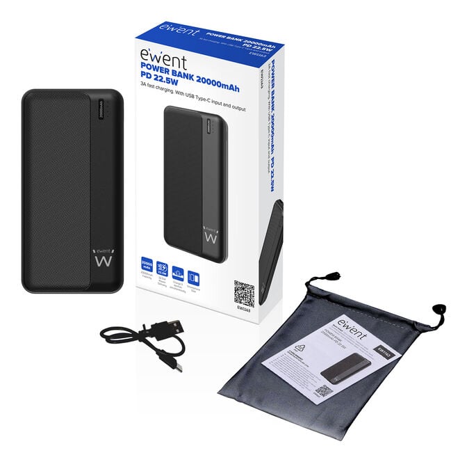 Powerbank Ewent EW1163 20000mAh PD 22.5W Fast Charging Preta image number 2