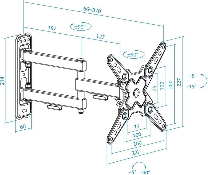 Suporte de Parede Tooq Tilt e Girat&oacute;rio 13" a 43" 66-370 mm Max. 20kg Preto image number 7