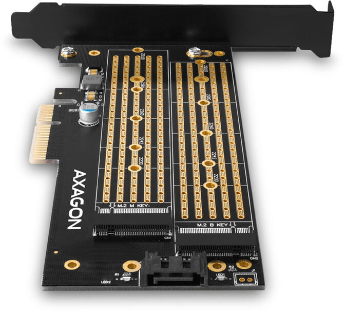 Adaptador PCIe-3.0 AXAGON PCEM2-D, 1x M.2-NVMe, 1x M.2-SATA com cooler passivo image number 3