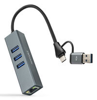 Adaptador Gigabit Nanocable USB-C 3.0/USB-A/M + 3xUSB-A 3.0 a Ethernet 2.5G 10/100/1000 Mbps 15 CM Cinza