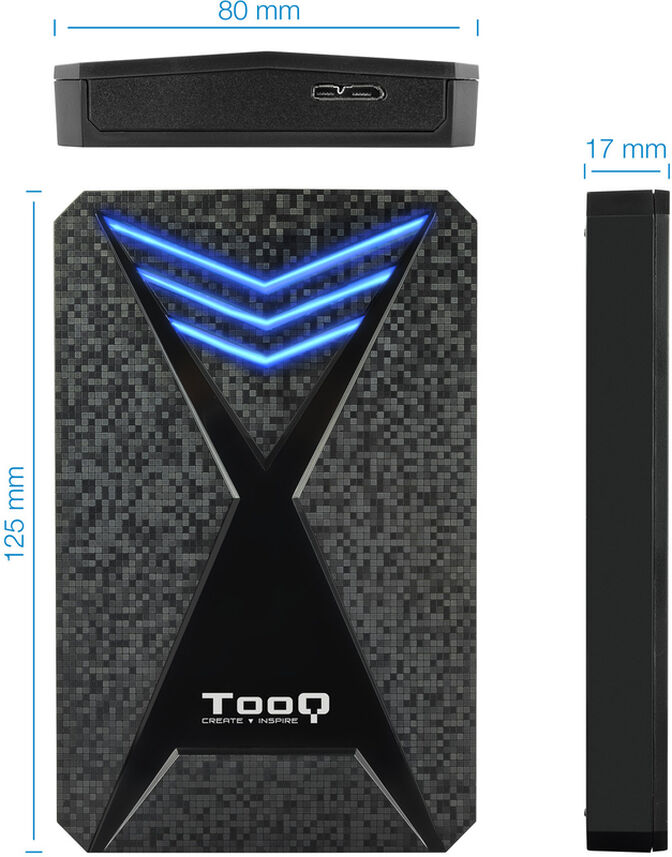 Caixa HDD Gaming Tooq 2.5" SATA (9,5mm) USB 3.0 / 3.1 Gen 1 Preto LED Azul image number 4