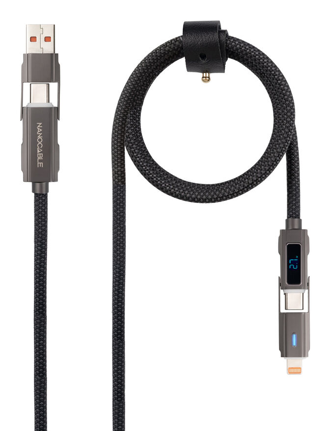 Cabo USB 2.0 27W c/ Display Nanocable USB-C/USB-A/M > Lightning/USB-C/M 1 M image number 1
