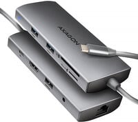 HUB USB-C AXAGON HMC-8HLSA USB-C 3.2 Gen 1 hub, 3x USB-A + 4K/30Hz HDMI + SD/microSD, GLAN, Audio, PD 100W