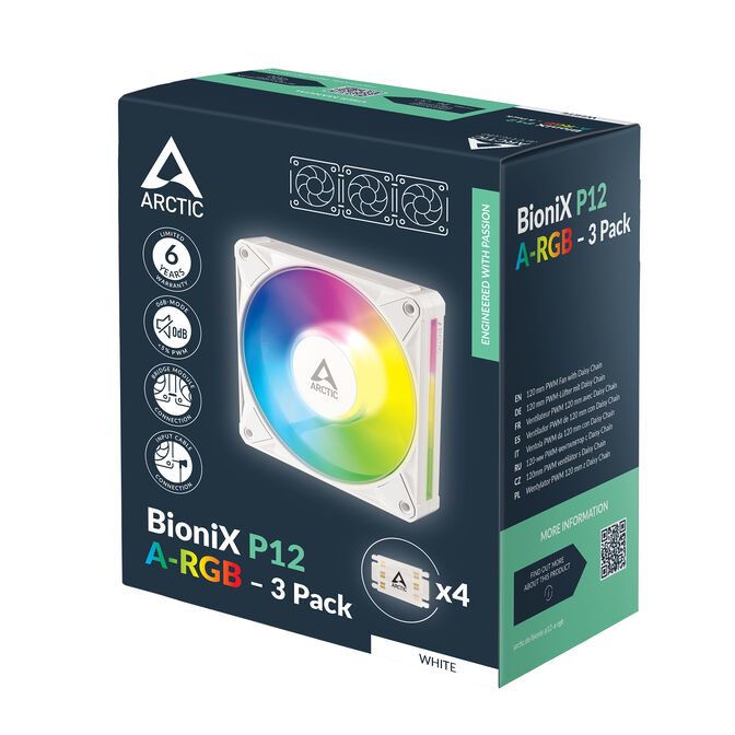 Ventoinha Arctic P12 BioniX PWM ARGB 120mm (Pack 3) - Branco image number 9