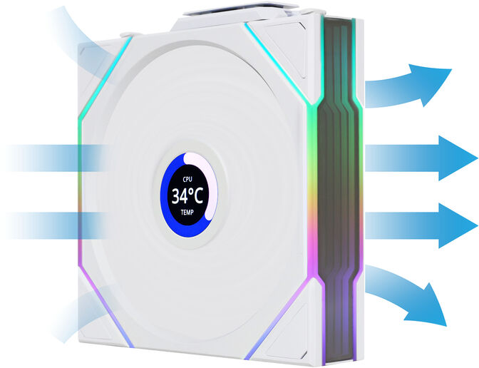 Ventoinha Lian Li UNI FAN TL120 LCD Wireless RGB PWM Branco 120mm (Pack 3) image number 4