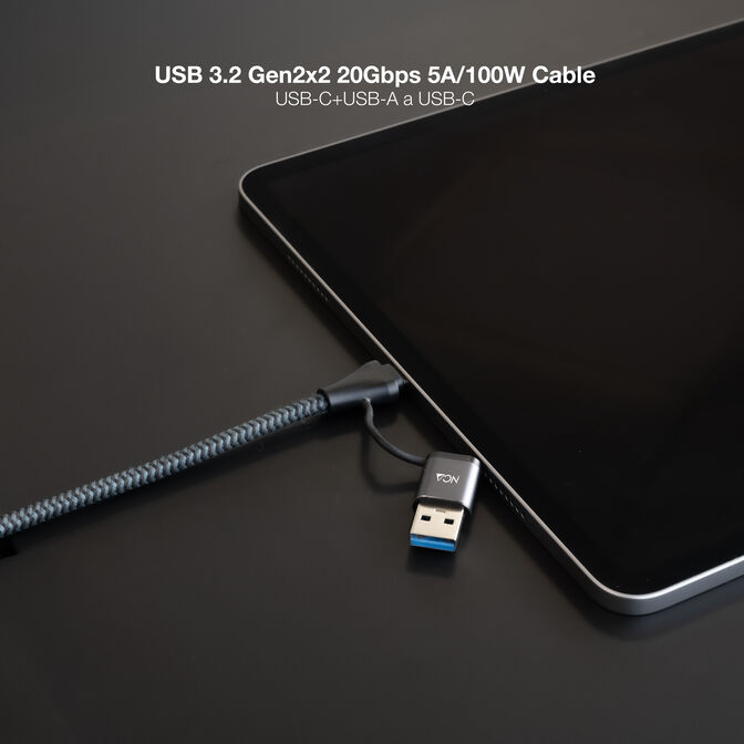 Cabo USB 3.2 Gen2x2 Nanocable 20Gbps 5A/100W 4K/60HZ USB-C M/USB-A/M 2 M Cinzento/Preto image number 5