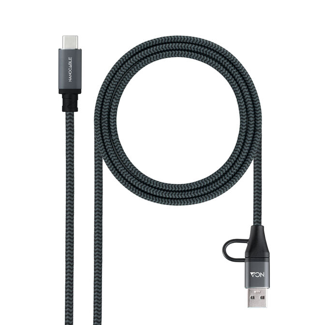 Cabo USB 3.2 Gen2x2 Nanocable 20Gbps 5A/100W 4K/60HZ USB-C M/USB-A/M 2 M Cinzento/Preto image number 0